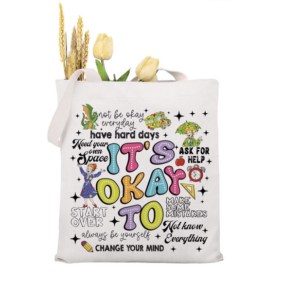 Teacher Life Gift, Inspirational Quote Tote Bag, It'S Okay To Make Mistakes, :< - Picture 1 of 6